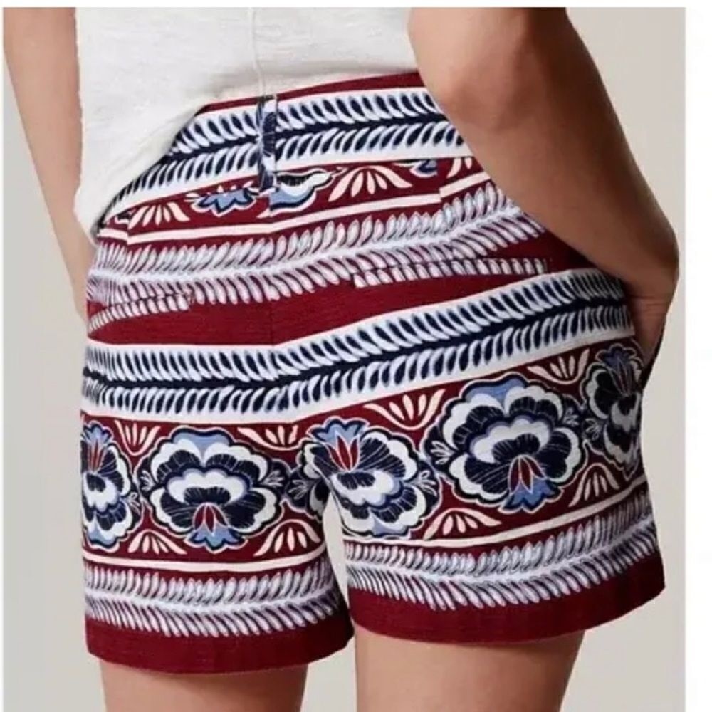 LOFT Bloomstripe Riviera Shorts 4 Inseam Burgundy Mid-rise Size 14